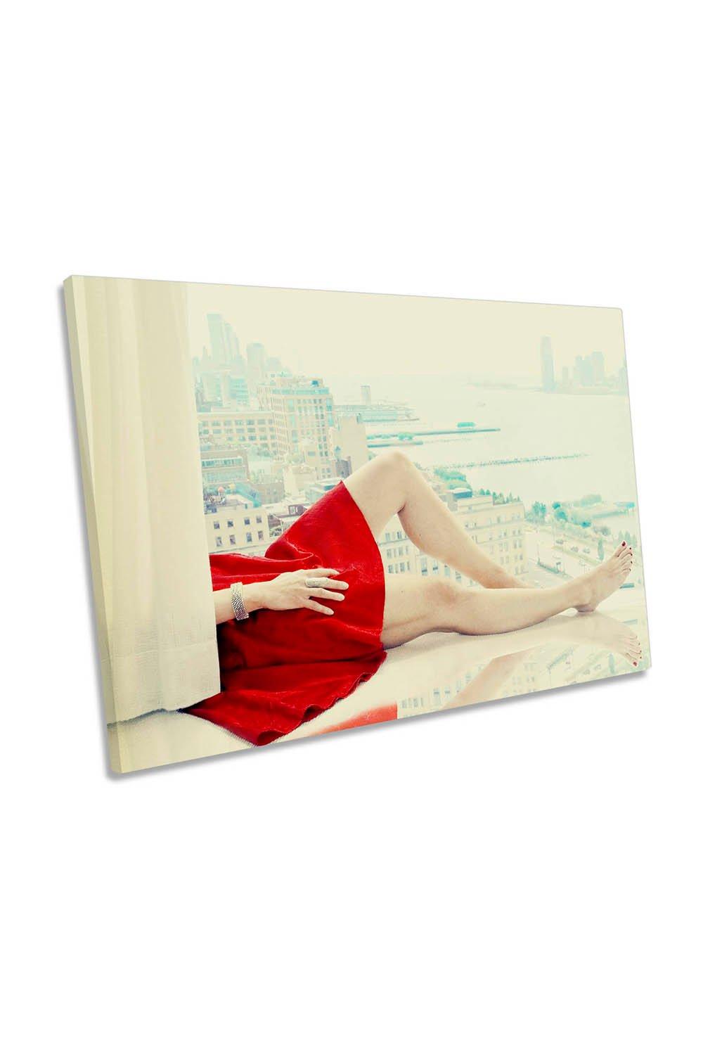Lazy NYC Afternoon Red Dress Fashion Canvas Wall Art Picture Print