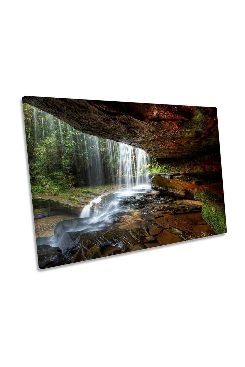 Under the Ledge Waterfall Nature Canvas Wall Art Picture Print