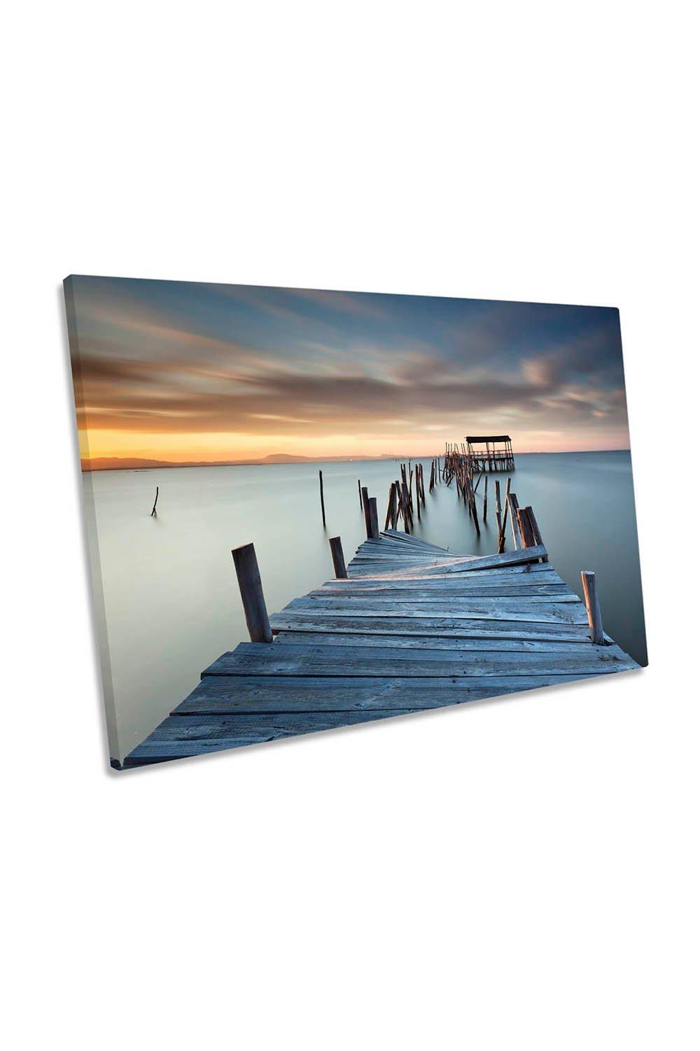 Collapsed Jetty Pier Sunset Coast Canvas Wall Art Picture Print