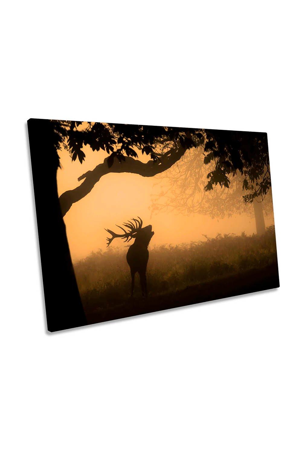 The Misty Love Call Deer Stag Antlers Canvas Wall Art Picture Print