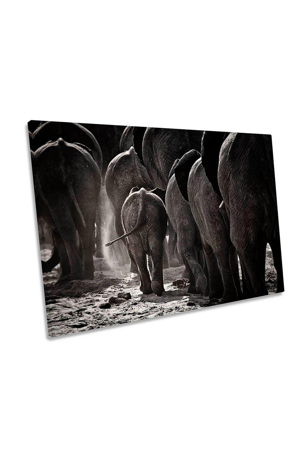 Walking Home Elephant Family Canvas Wall Art Picture Print