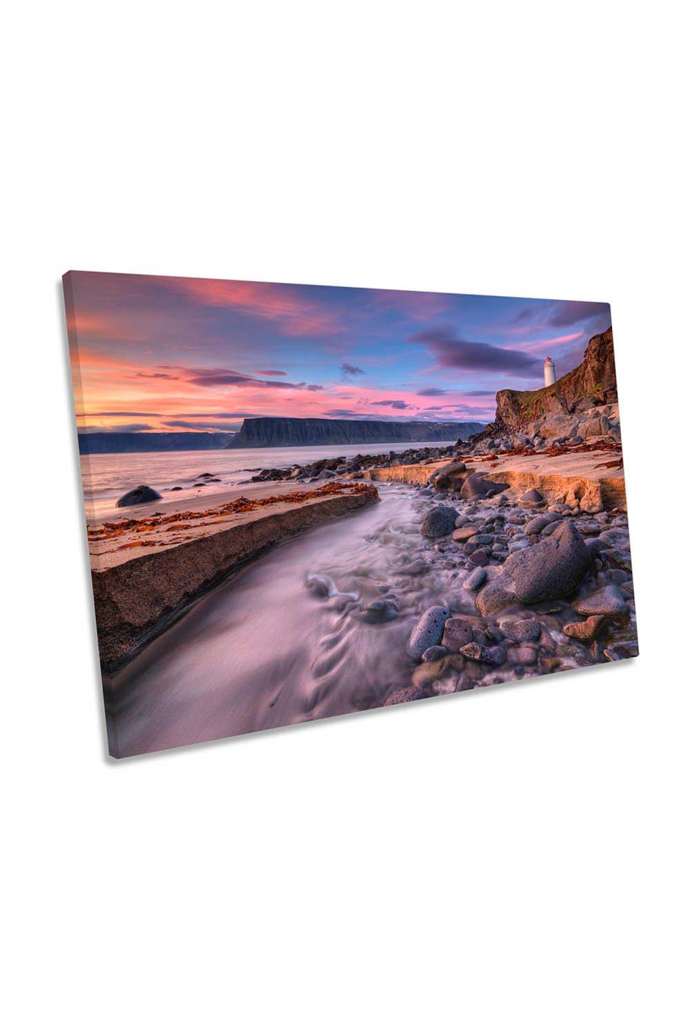 Pebble Beach Lighthouse Sunset Canvas Wall Art Picture Print