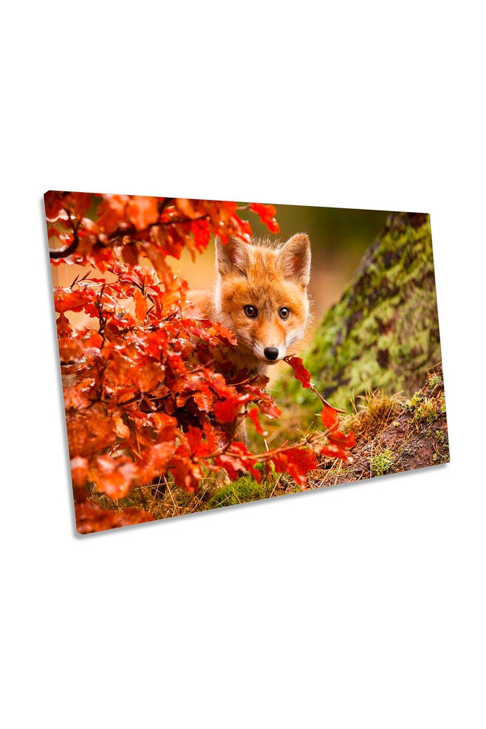 Fox Floral Red Flowers Wildlife Canvas Wall Art Picture Print