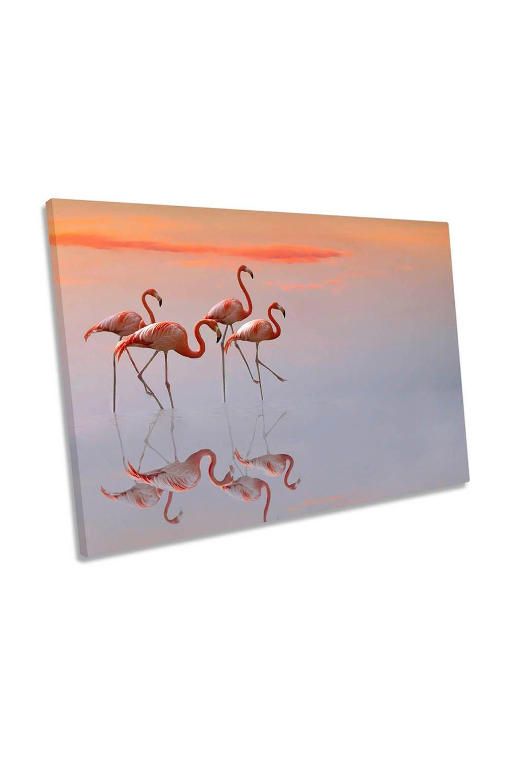 Flamingo Family Pink Party Canvas Wall Art Picture Print