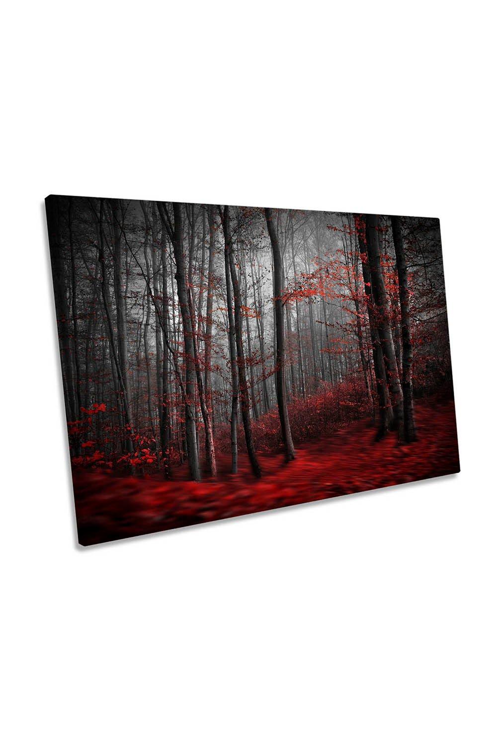 Bloody River Forest Red Autumn Canvas Wall Art Picture Print