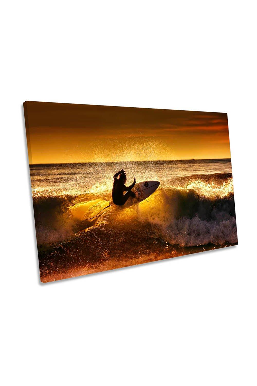 Surfer Sunset Wave Surf Beach Canvas Wall Art Picture Print