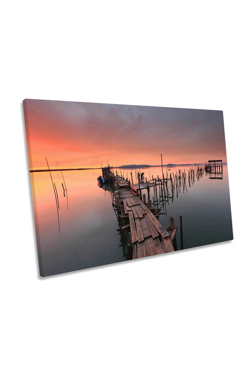 Sunset Jetty Pier Docks Seascape Canvas Wall Art Picture Print