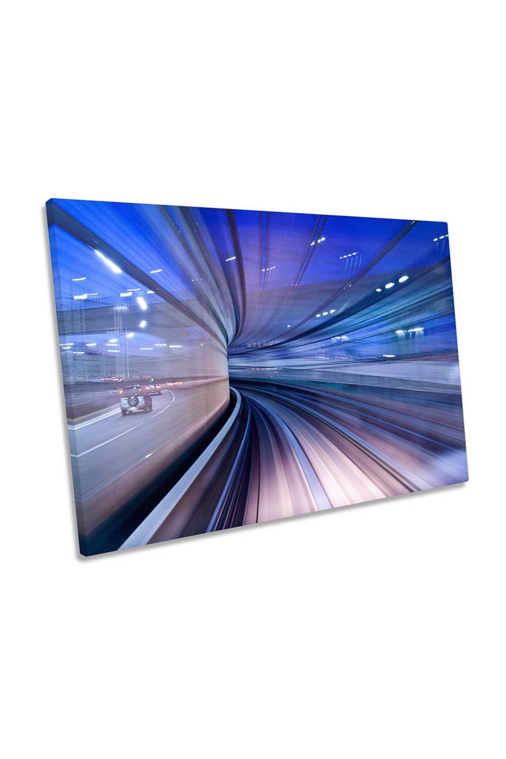 Twilight Traffic Tunnel Blue Canvas Wall Art Picture Print