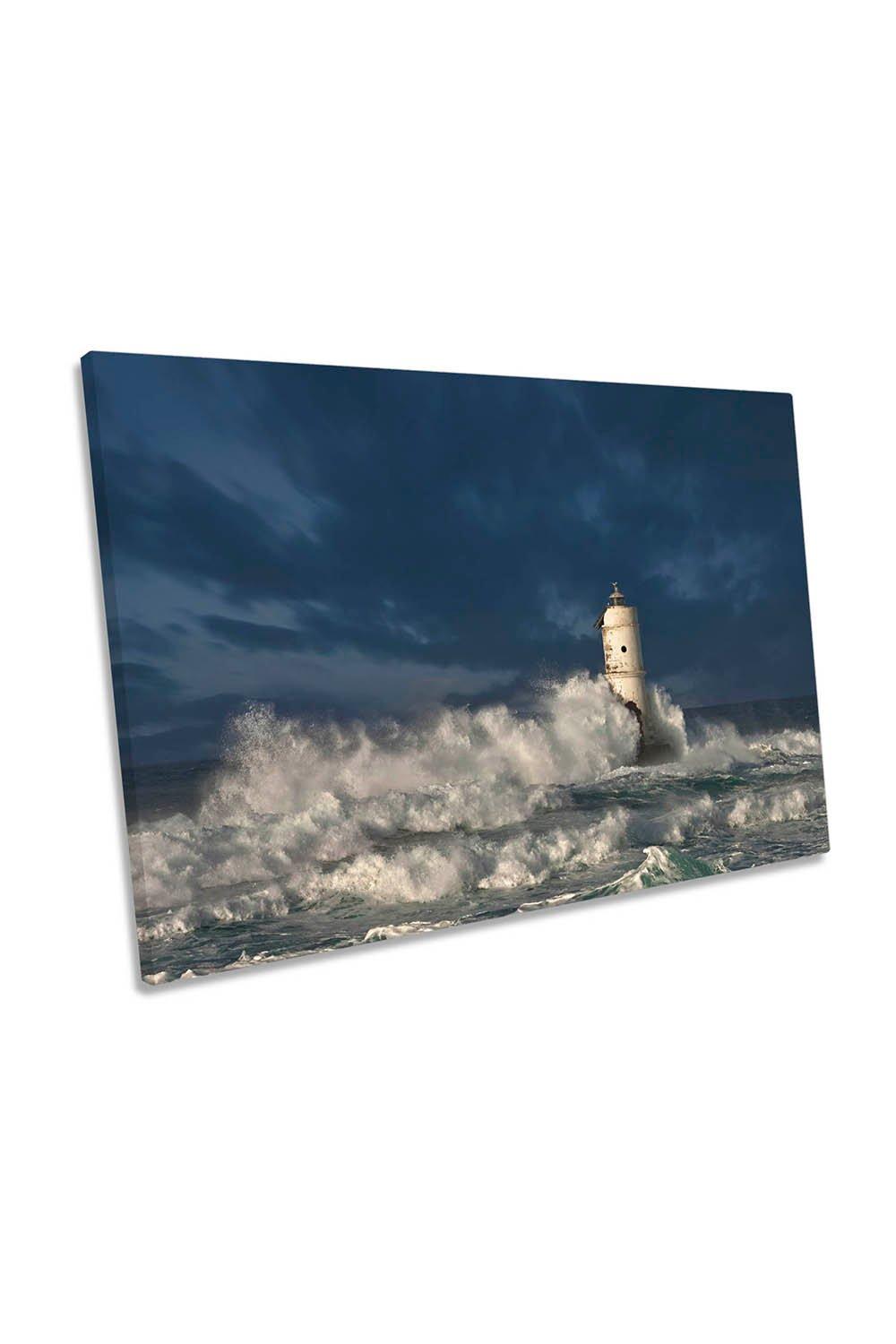 Lighthouse Crashing Waves Seascape Canvas Wall Art Picture Print