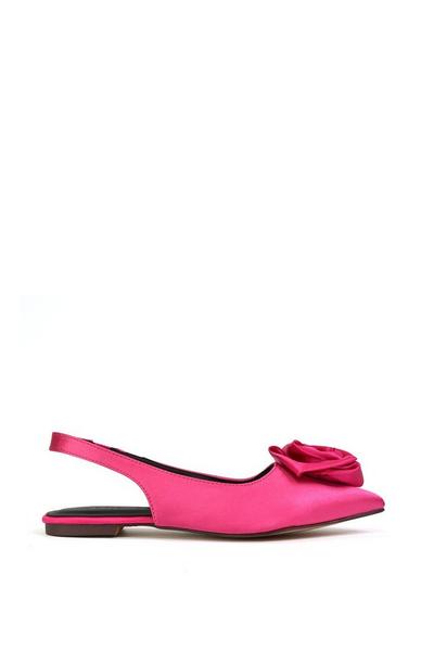 'Zooey' Rose Pointed Toe Sling Back Flat Ballerina Pump Shoes