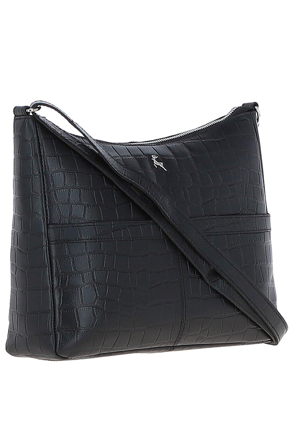 Ashwood Cognac Leather Croc Cross-Body Bag