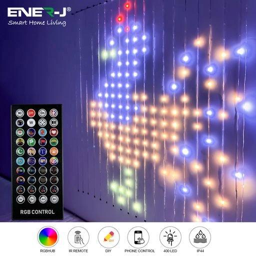 ENERJ Smart Curtain lights 2*2m of 400leds remote include, with 3m extension cable controller+UK pow