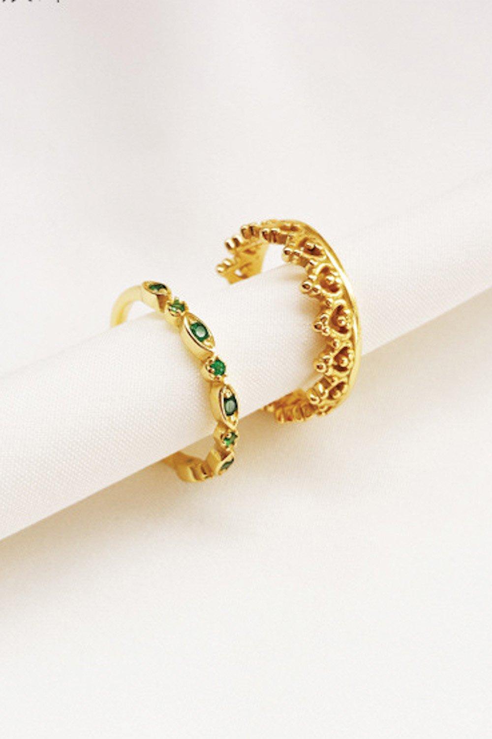 14K Dainty Gold Green Zirconia Ring