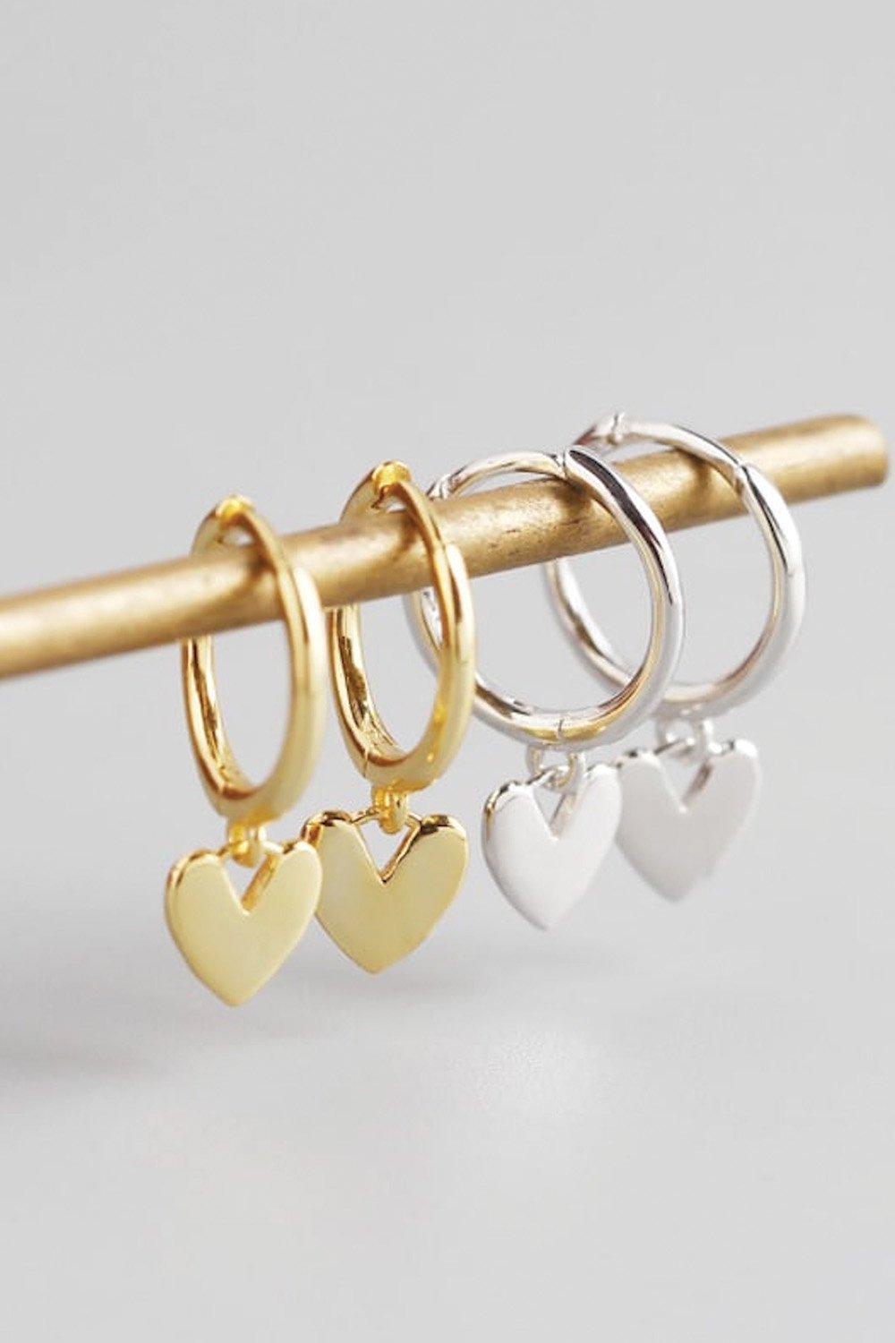 14k Gold Love Heart Hoop Earrings
