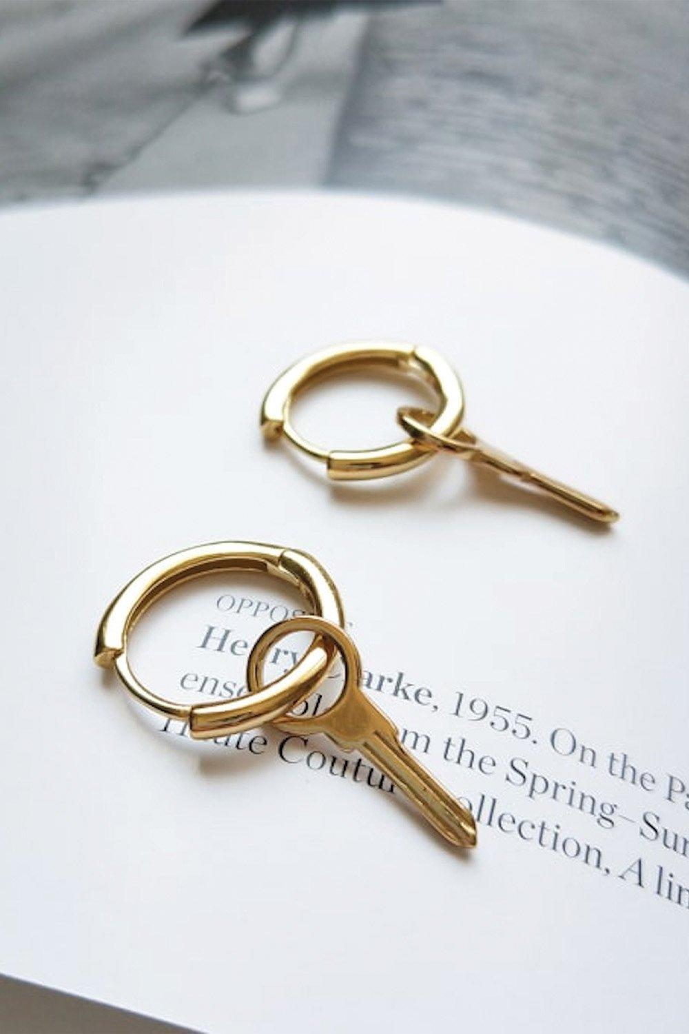 18k Gold Key Hoop Earrings
