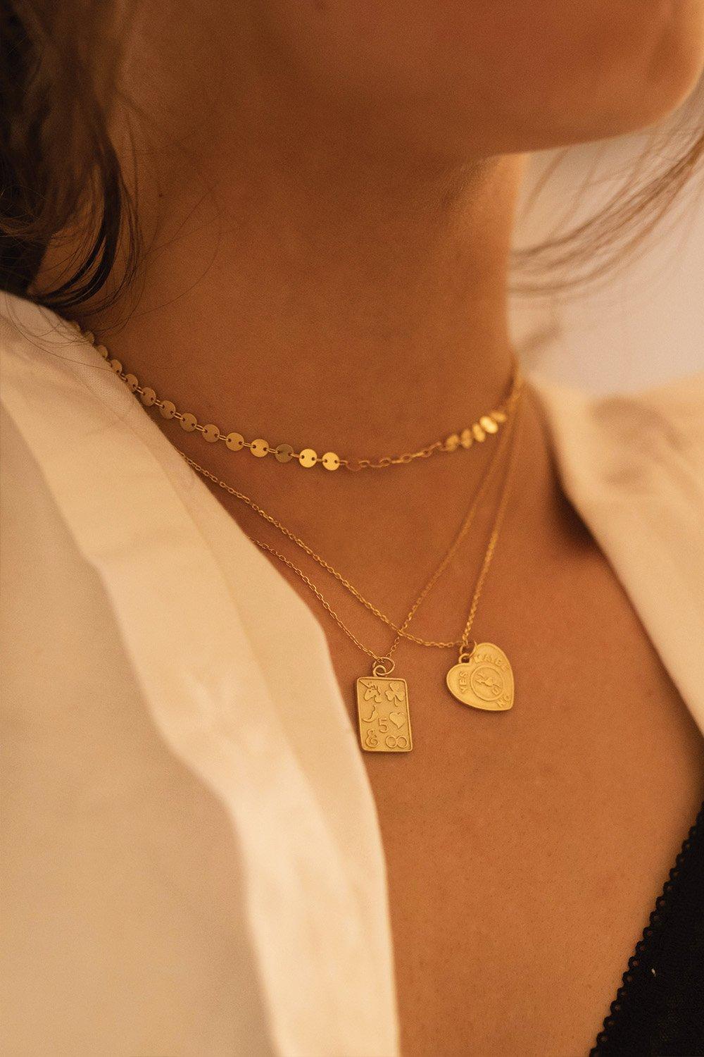 Chunky 14K Gold Playing Card Necklace