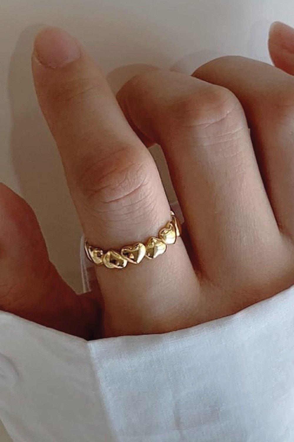 18K Gold Heart Band Stacking Ring