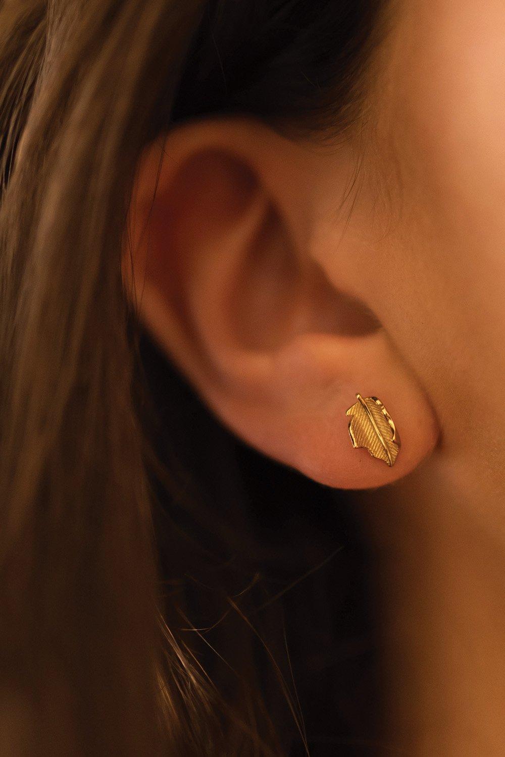 14k Gold Leaf Stud Earrings
