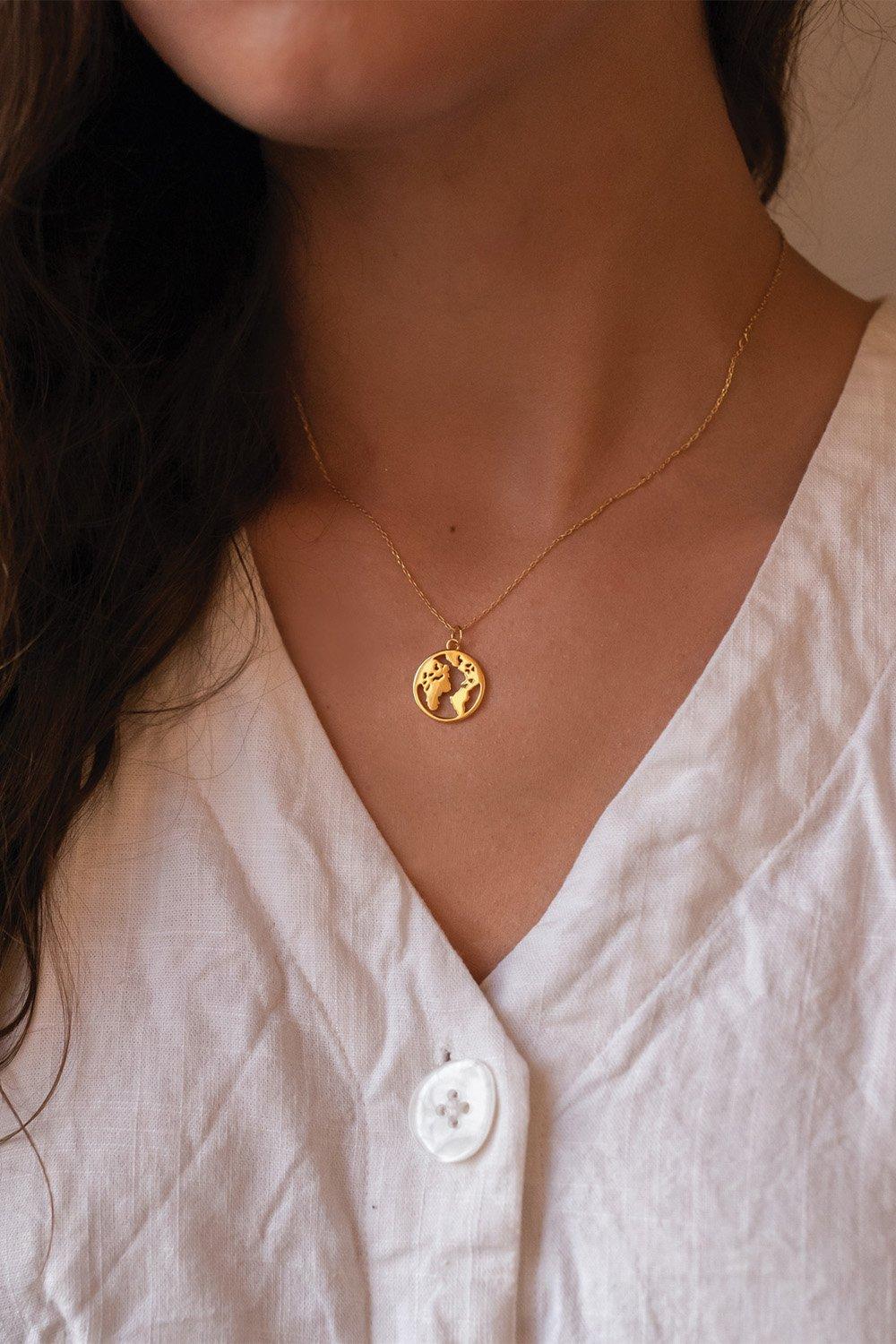 Chunky 18K Gold Globe Earth Necklace