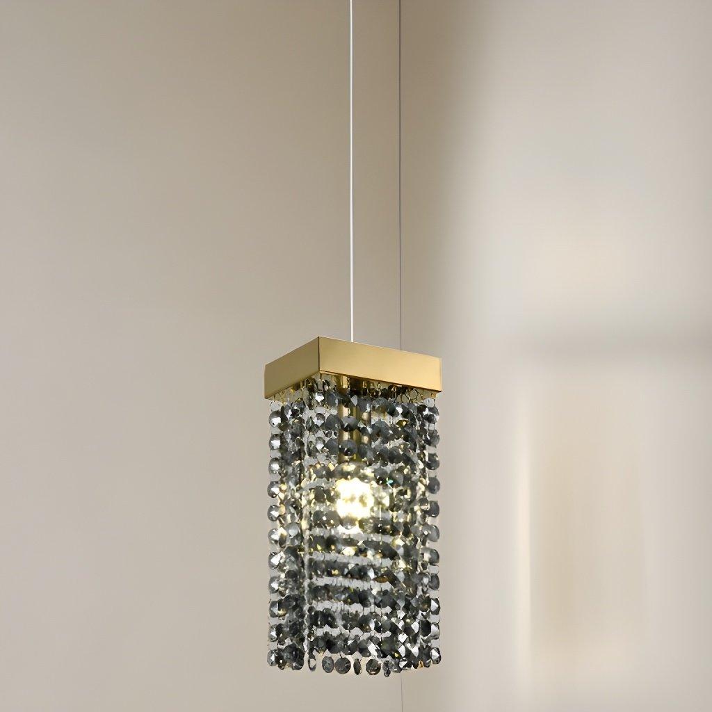 Astley Gold and Grey Smoked Crystal Droplets Adjustable Height Ceiling Pendant Light