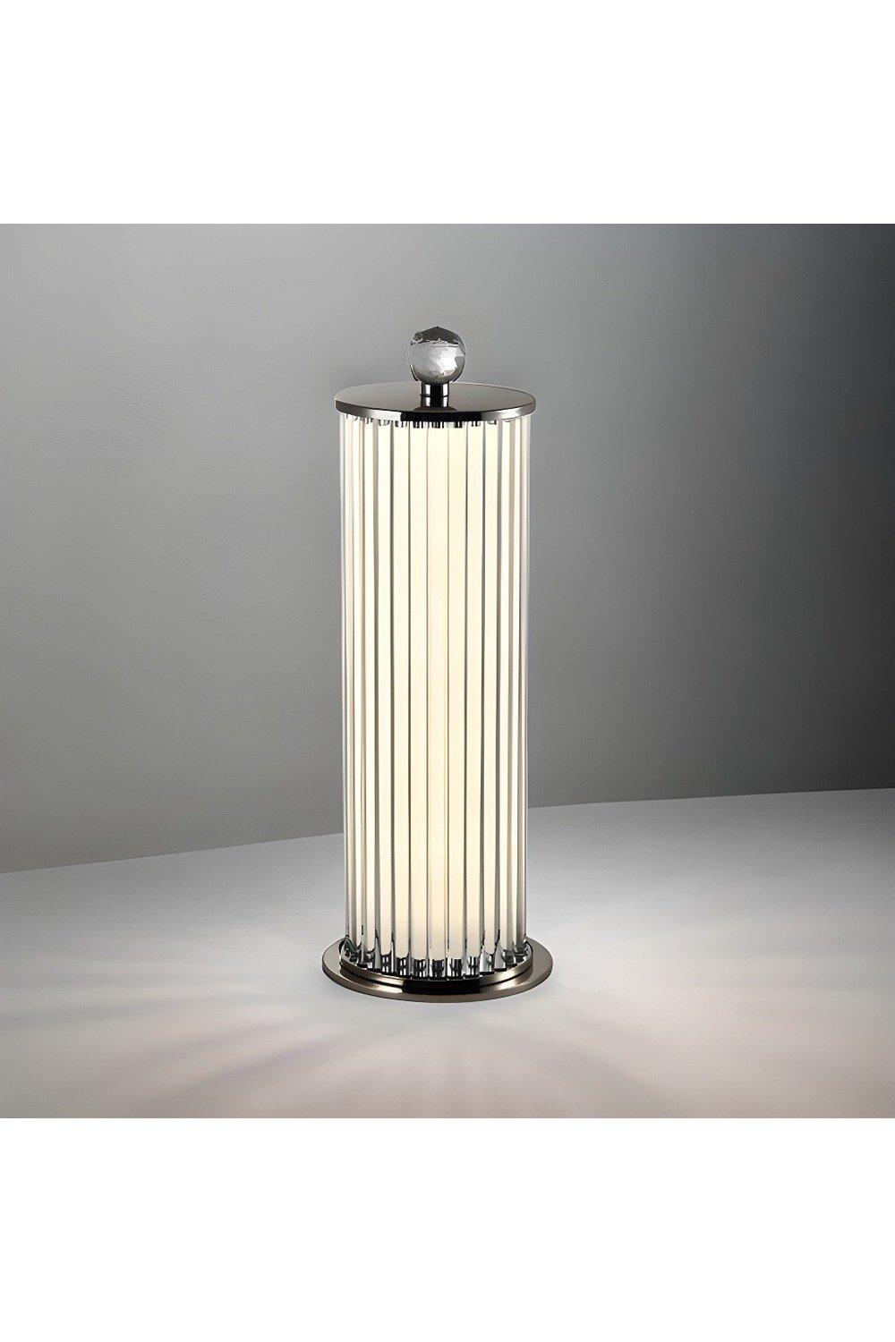 'Celia' White and Chrome Opal Crystal Bar Cylinder Built in LED Table Lamp