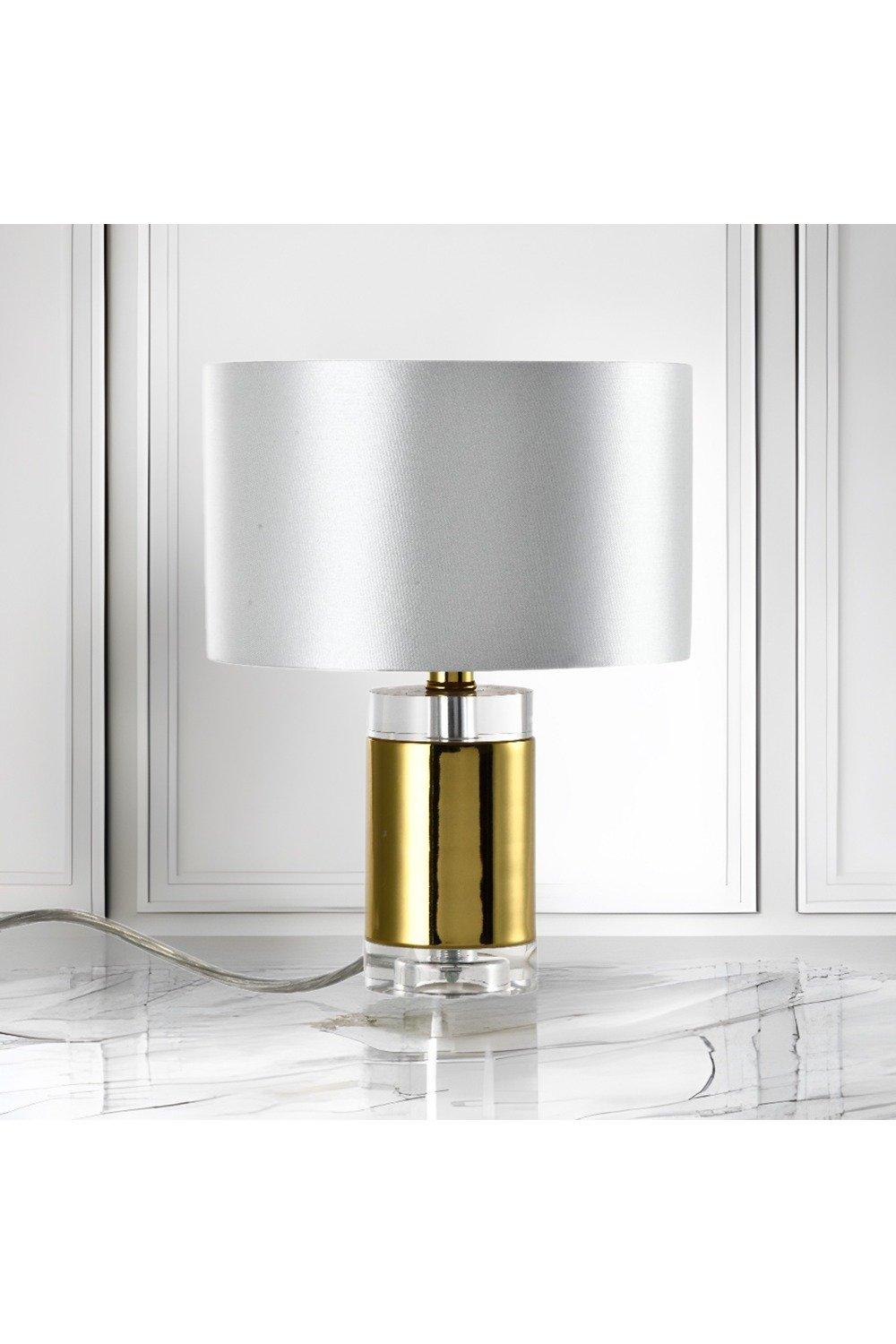 'Laya' Gold and Crystal Table Lamp with Satin Silver and Gold Inner Shade