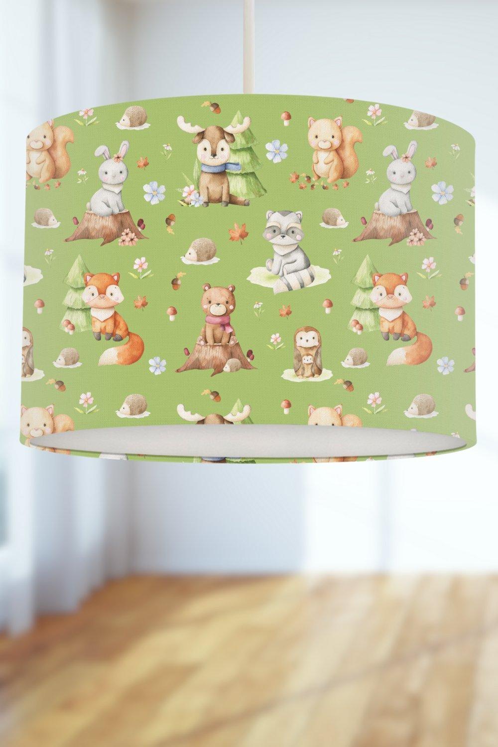 Forest Baby Animals Lampshade Green