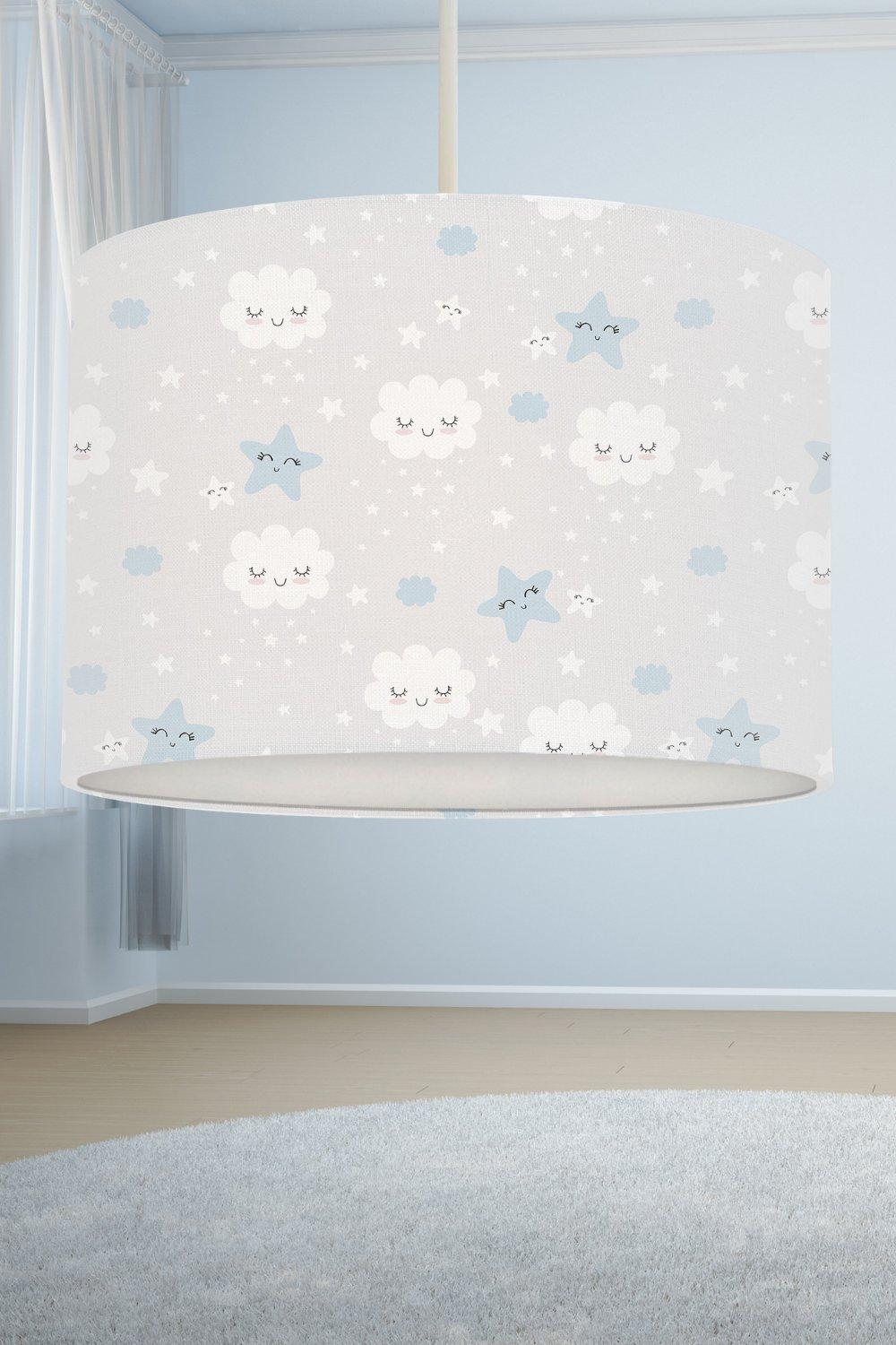 Smiling Clouds and Stars Lampshade Grey