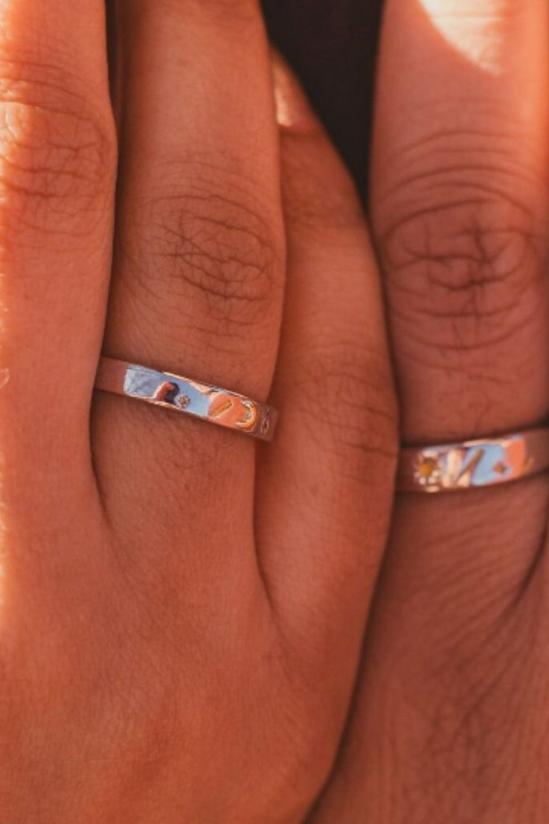 The Colourful Aura Adjustable Silver Couple Sun Star Promise Ring Set 3