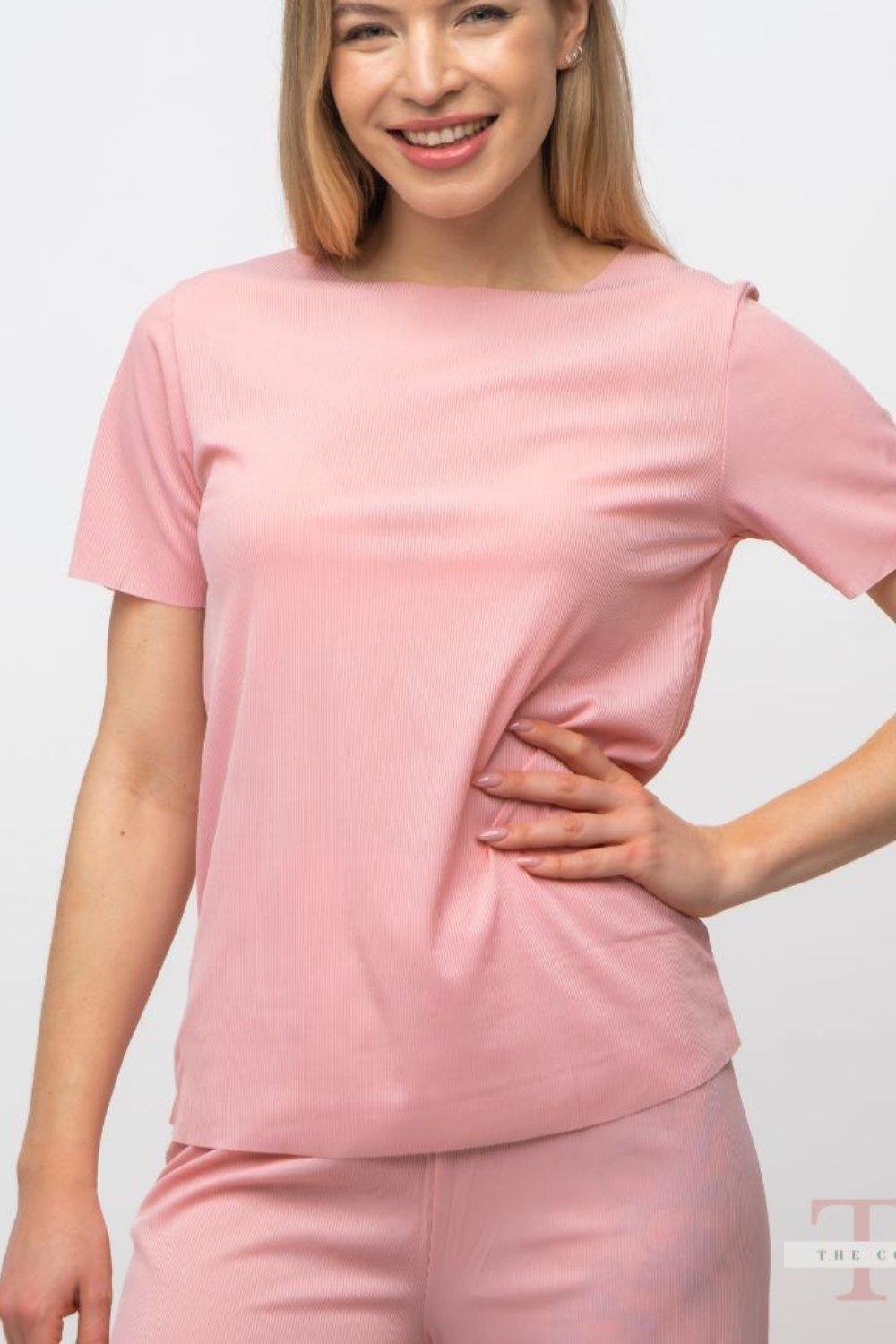 Pink Plain Soft Cotton Half Sleeve Night Suit Women's Silk Sleepwear Pyjama Se