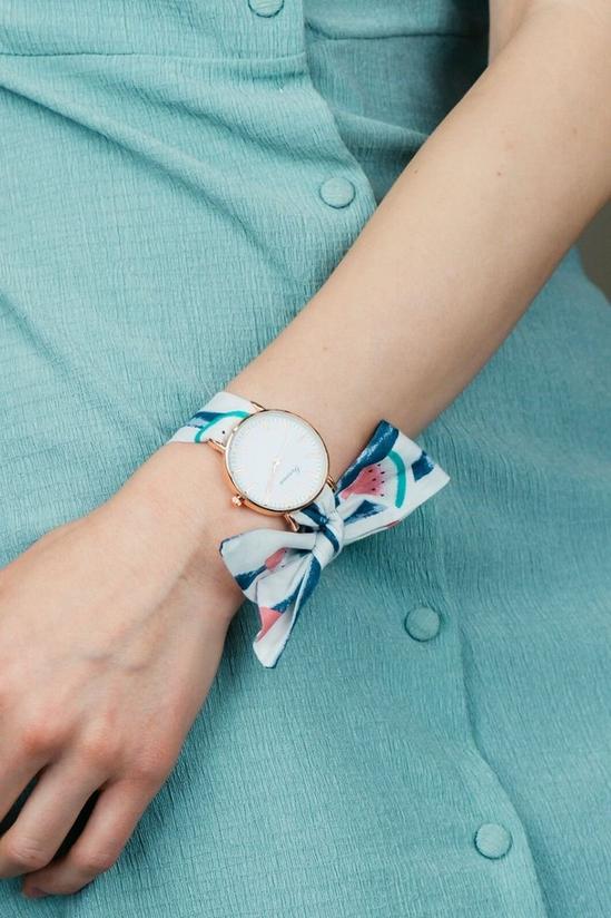 The Colourful Aura Blue Watermelon Print Changeable Cotton Tie Knot Strap Geneva Boho Wristwatch 2