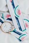 The Colourful Aura Blue Watermelon Print Changeable Cotton Tie Knot Strap Geneva Boho Wristwatch thumbnail 3
