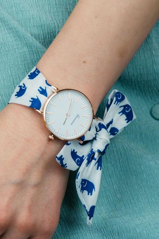 The Colourful Aura Elephant Print Changeable Fabric Cotton Tie Knot Strap Geneva Women Wristwatch 1