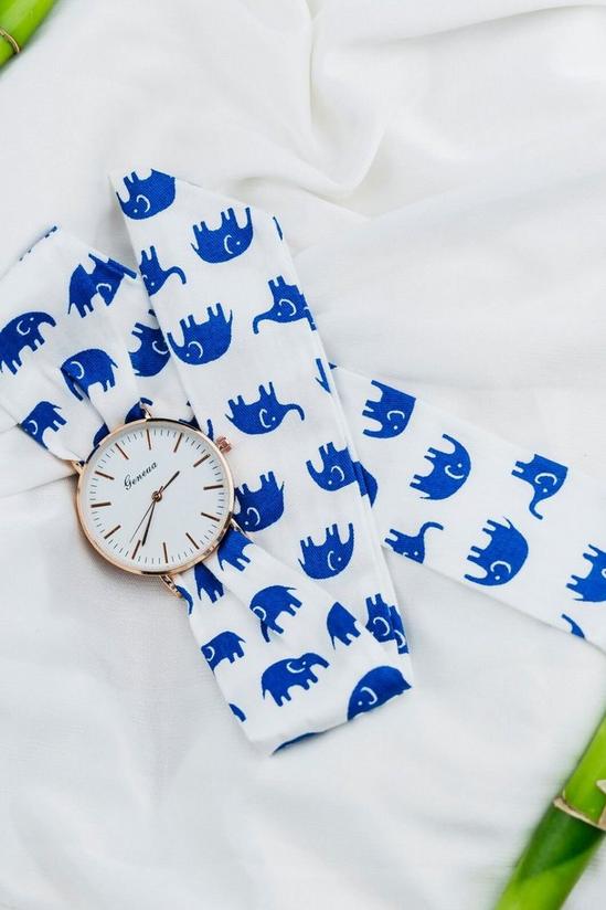 The Colourful Aura Elephant Print Changeable Fabric Cotton Tie Knot Strap Geneva Women Wristwatch 2