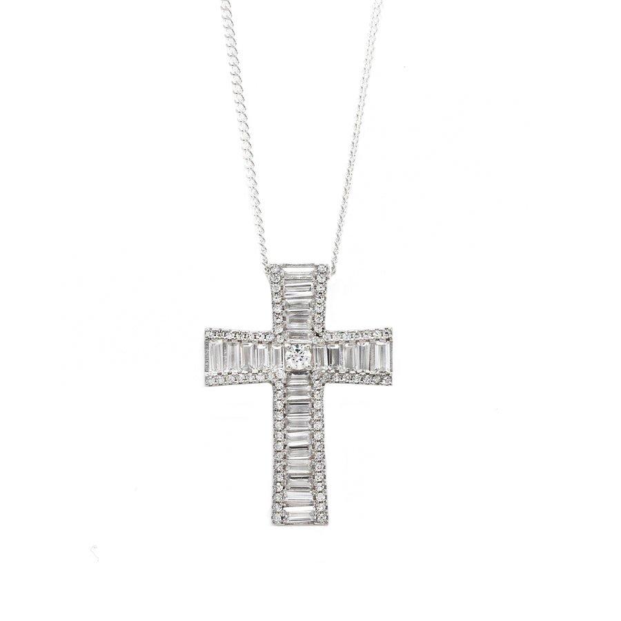 Sterling Silver Cathedral Cross Necklace with CZ Stones