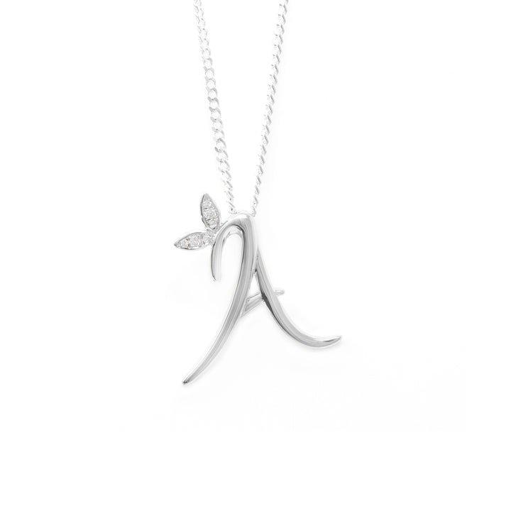Winged Diamond Initial Necklace - Sterling Silver - A/22