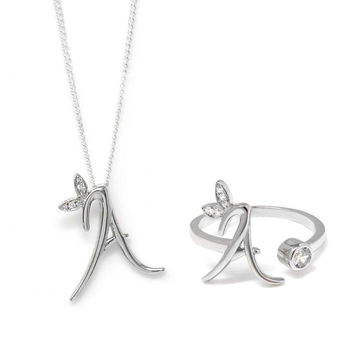 Winged Initial Ring Gift Set - Silver - A
