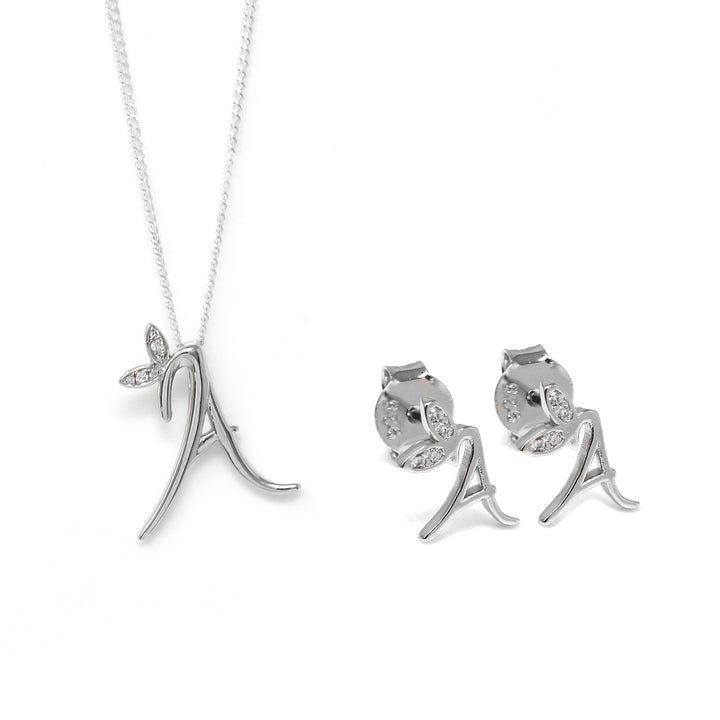 Winged Initial Earring Gift Set - Silver - I