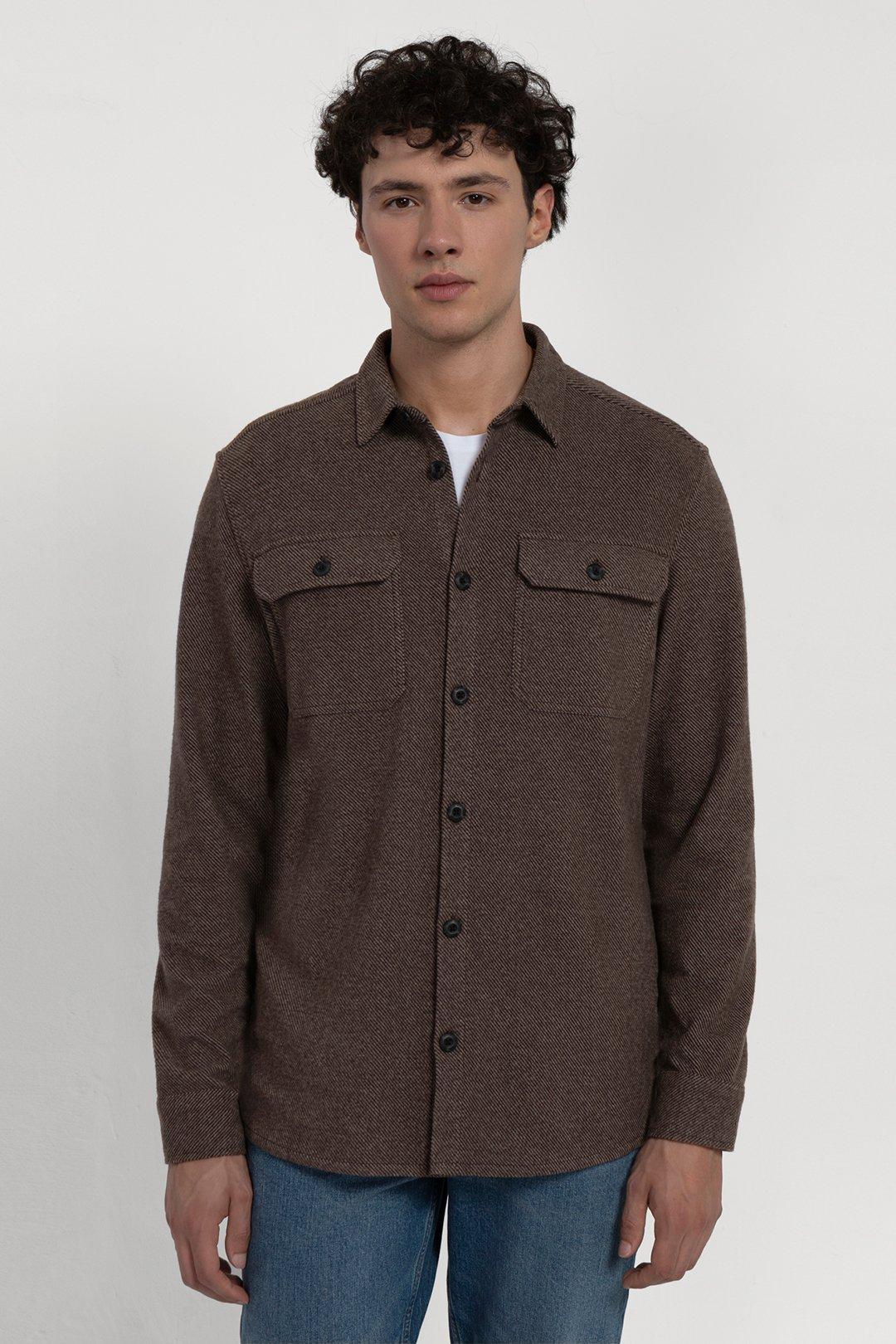 Shirts | Light Brown Jersey Casual Overshirt | Larsson & Co