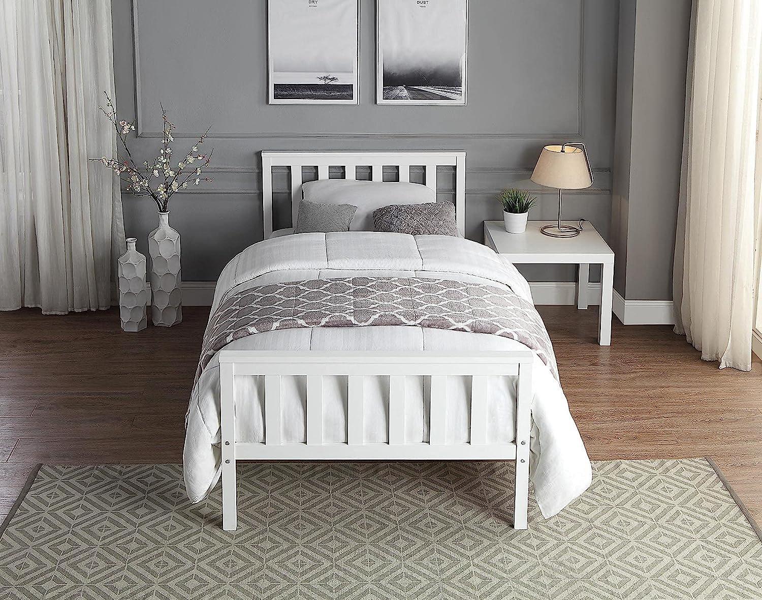 Single Wooden Bed Frame White 3ft With Memory Foam Mattress