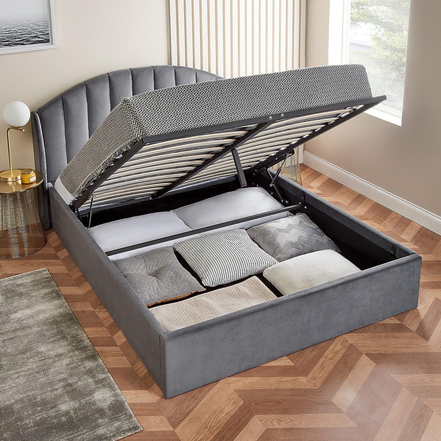 Ottoman Bed Curved Winged Headboard Ottoman Storage Bed