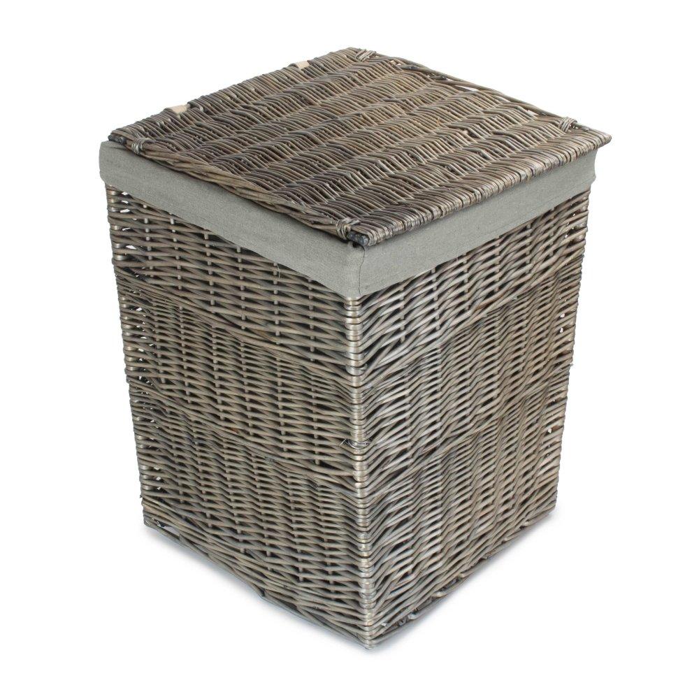 Large Antique Wash Square Laundry Basket with Grey Sage Lining