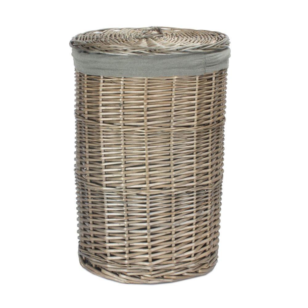 Small Antique Wash Round Linen Basket with Grey Sage Lining