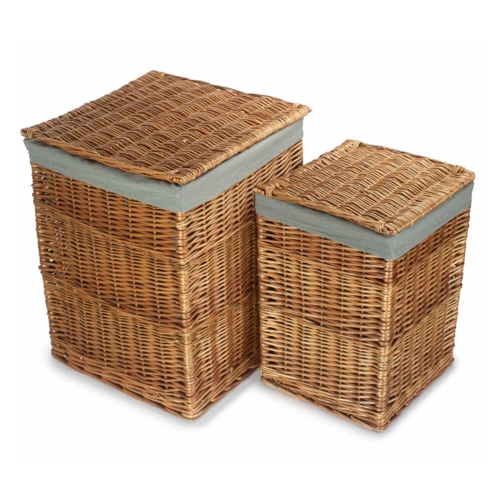 Light Steamed Set of 2 Square Laundry Basket with Grey Sage Lining
