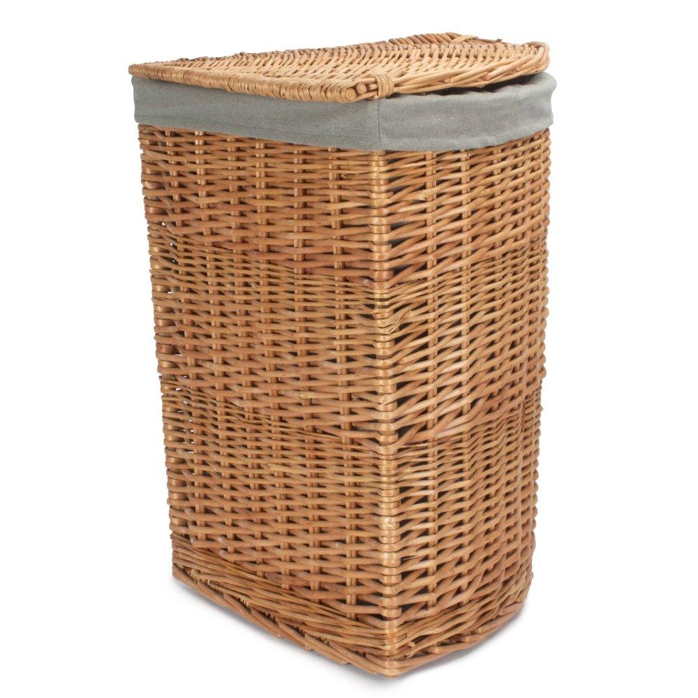 Large Light Steamed Corner Linen Basket with Grey Sage Lining