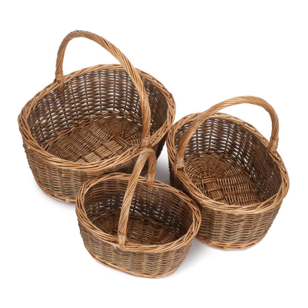 Oval Unpeeled Willow Shopping Basket Set of 3