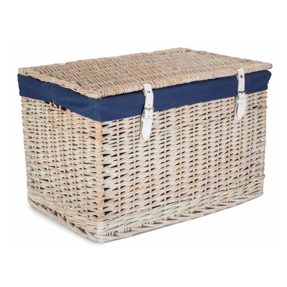 60cm White Wash Chest Picnic Basket with Cotton Lining