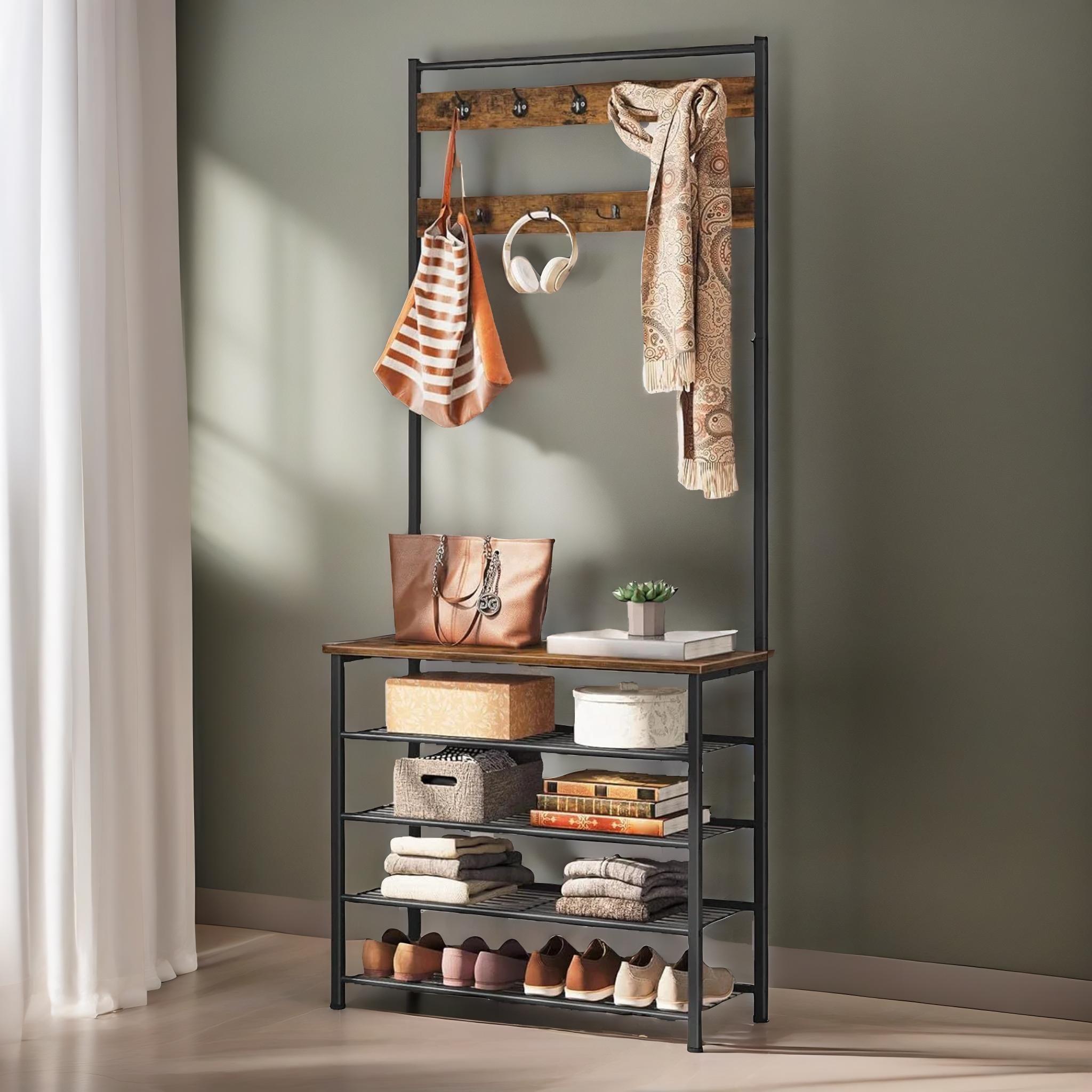 Coat Rack Stand With 5 Tier Shoe Bench