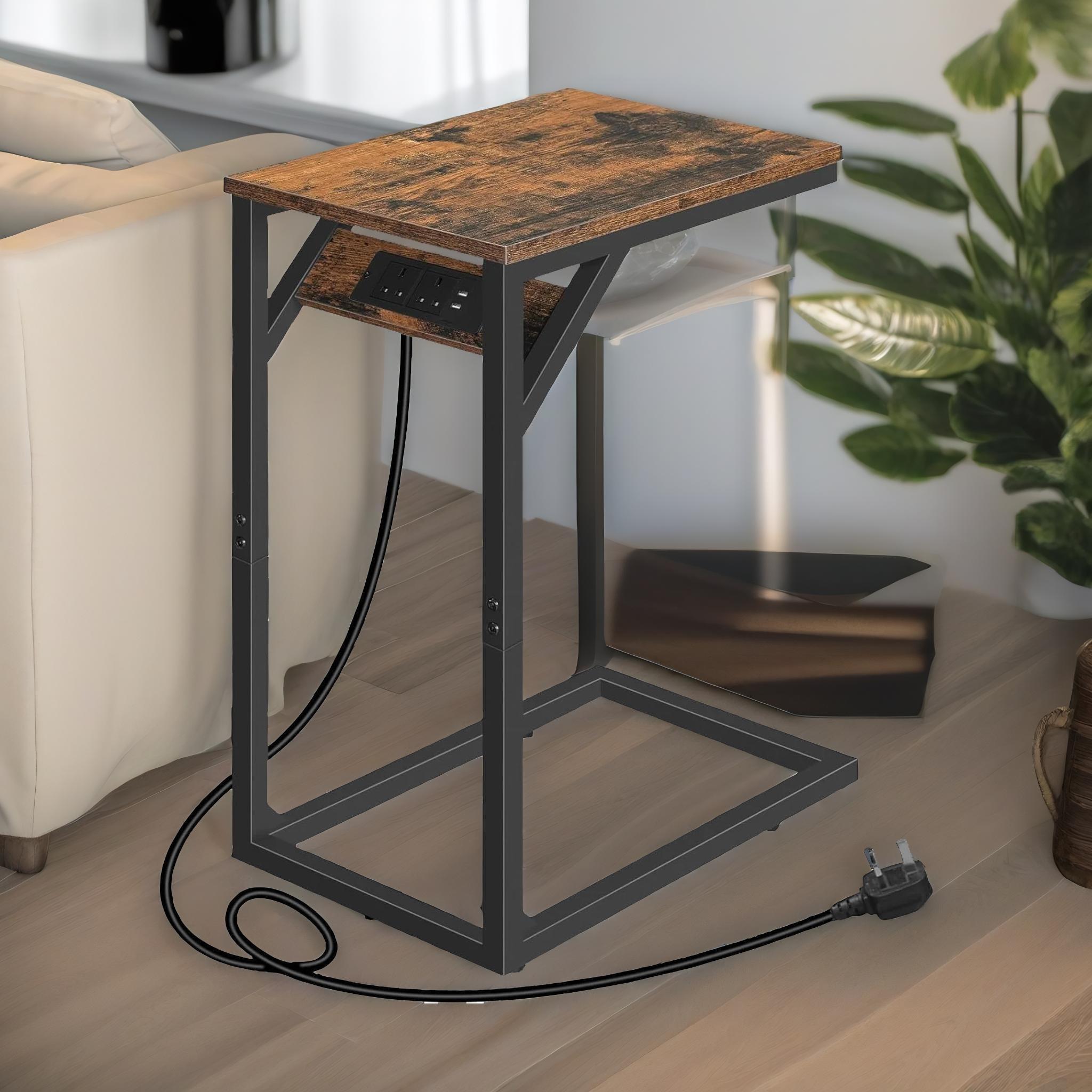 C Shaped Table With USB Ports & Power Outlets