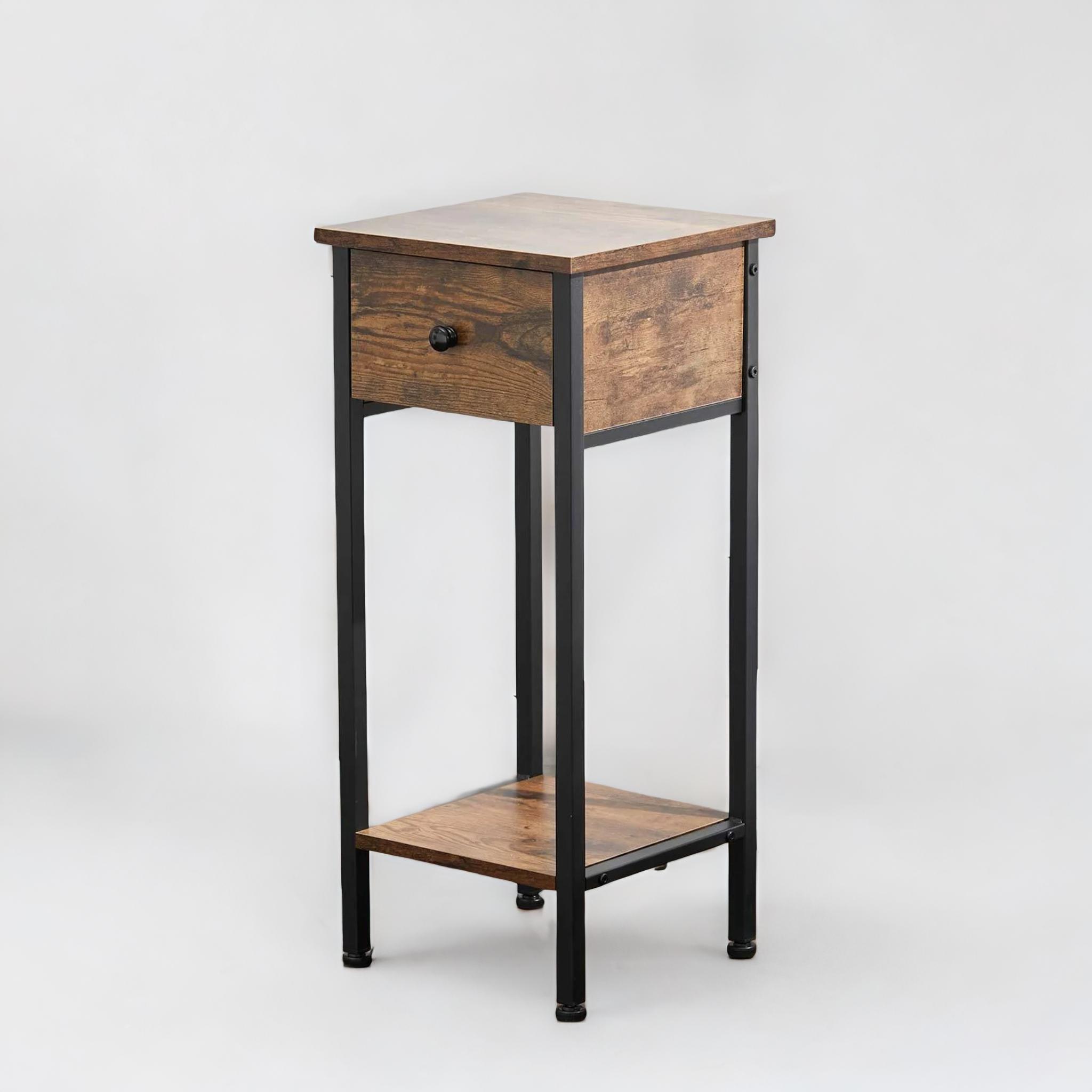 Industrial Narrow Bedside Table With Drawer